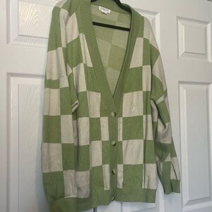 2X Chic Soul Green and Cream Checkered Cardigan